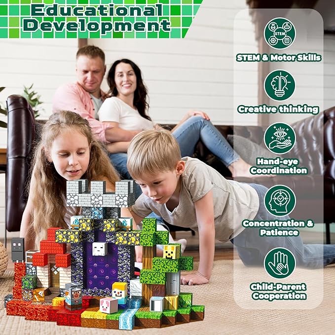 200PCS Magnetic Building Blocks - Stacking Magnets for Kids, Sensory Toy for Toddlers STEM Learning, Birthday Gifts for 3-10 Years Old Boys Girls, Magnetic Blocks for Kids Ages 4 5 6 7 8