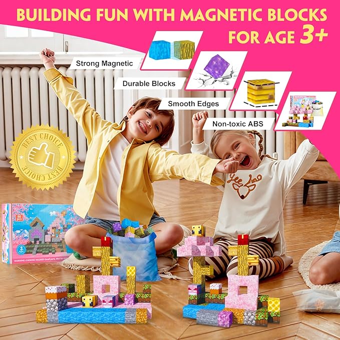 Magnetic Blocks-80pcs Mine Magnet 3D Craft World Set,Magnetic Blocks Le Building go Toys for Kids,STEM Sensory Toys for Toddlers Birthday Gifts,Constructions Toys for Boys & Girls Age 3+