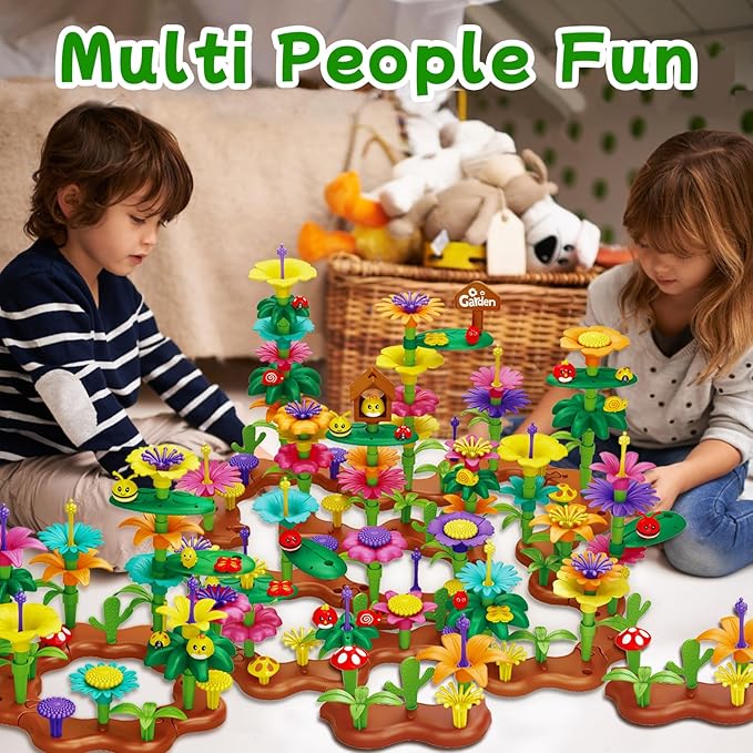 Scientoy Flower Garden Toy Building Blocks, 3 4 5 Year Old Girl Toys, 324 PCS Upgrade Flower Pretend Gardening Gifts for Kids, Floral Arrangement Playset for Age 3-7 Year Old Child Educational