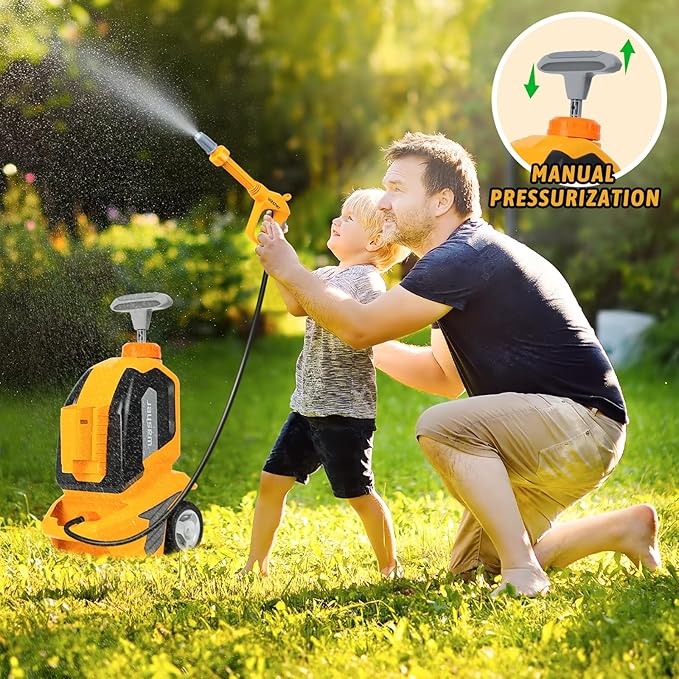 Kids Clean Car - Kids Car Washer Toys with Scraper Sponge Towel - Toddler Pretend Playing Tools Car Wash Gun Manual Pressure - Role Playing Toy Gift for Boys Girls