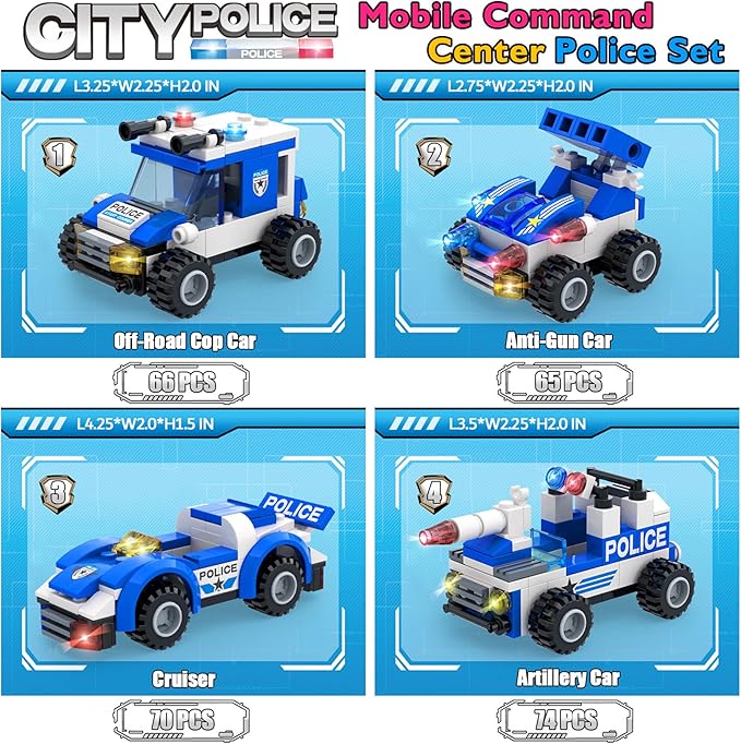 EP EXERCISE N PLAY 1338 Pieces City Police Car Building Sets, Police Station Truck Toy Blocks Set with Prison Helicopter Cop Car Boat for Boys and Kids Aged 6-12