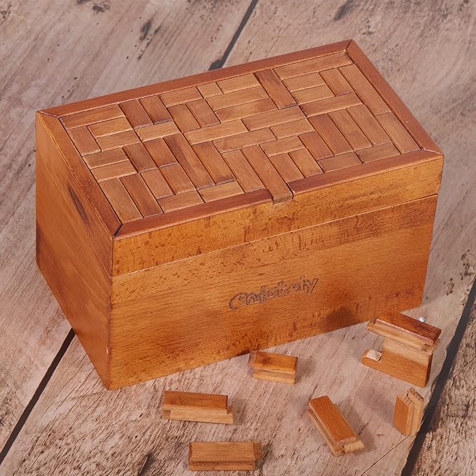 Big 32 Steps Wooden Secret Puzzle Box Toys Beech Wood Money Holder Handmade Storage Brain Teaser Unlocking Games Retro Compartment Thinking Toy Mysterious Birthday Gift for Kids and Adults