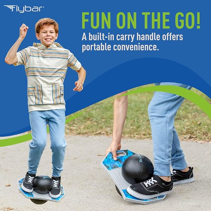 Flybar Pogo Trick Ball for Kids, Bounce Board for Boys and Girls Ages 6+, Up to 160 lbs, Includes Pump, Easy to Carry Handle, Durable Plastic Deck Indoor, Outdoor Toy Pogo Jumper,