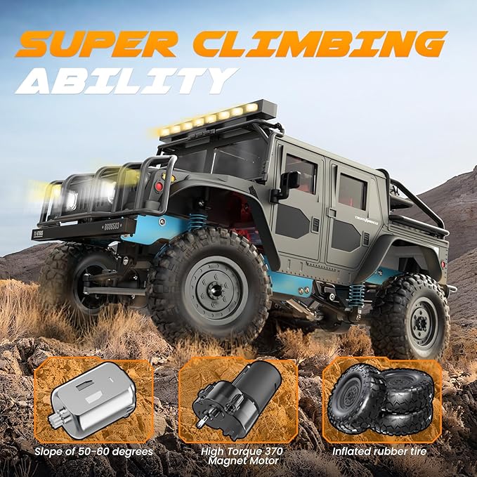 1:12 Scale All-Terrain Remote Control Car, 4WD RC Cars with 2.4 GHz, RC Climbing Truck, IPX4 Waterproof Off-Road Vehicle with Two Rechargeable Batteries, for Kids Teens Adults