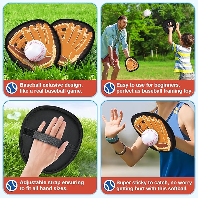 4 Pack Catch Ball Game Set, Outdoor Games for Kids Ages 4-8-12, Kid Baseball Training Glove, Summer Outdoor Toys Pool Beach Backyard Lawn Games for Toddlers Kids Family, Fun Ideal Gifts