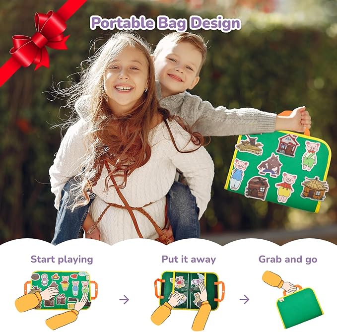 CHEFAN 12 Pack Felt Board Stories Set,Fairy-Tales Flannel Board Stories with a Foldable Board for Preschool Activities,Included Three Little Pigs,Little Red Riding Hood and The Mitten