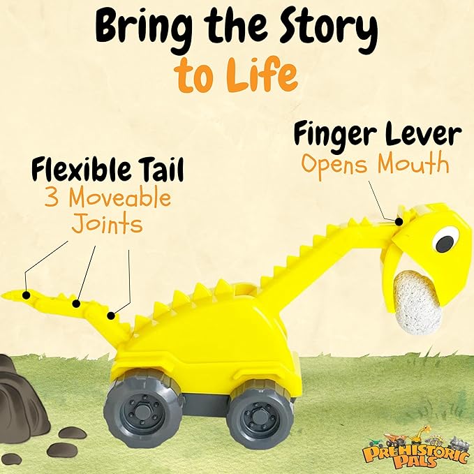 Dinosaur Brontosaurus Construction Truck Toy and Educational Book Gift Set