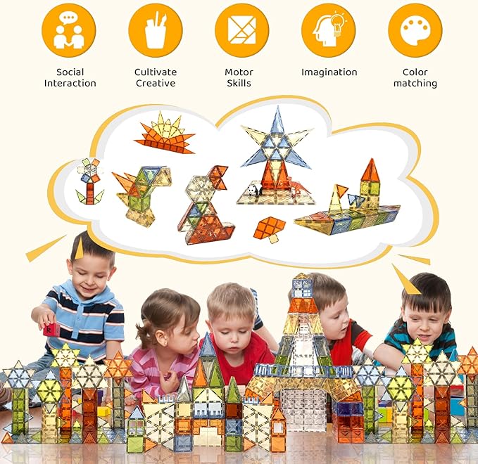 Magnetic Tiles, 100 PCS Magnetic Blocks Building Set Magnet Tiles STEM Toys 3D Kids Preschool Educational Sensory Toys Gift for Toddlers Kids Boys Ages 3 4 5 6 7 8 9+ Year Old