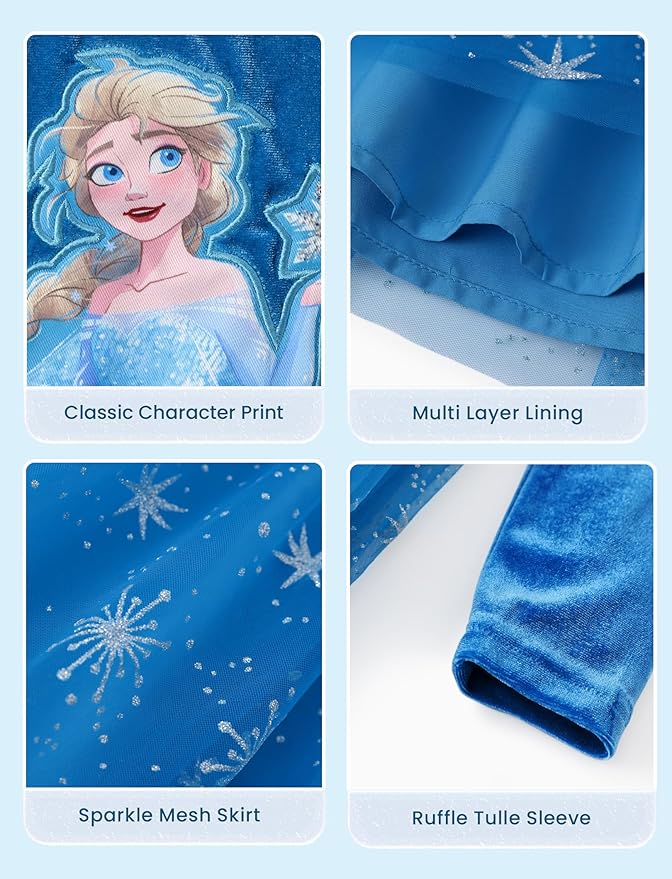 Disney Princess Frozen Minnie Mouse Dress Girls Sparkle Ruffle Tulle Tutu Birthday Party Fall Outfits Clothes Baby to Toddler