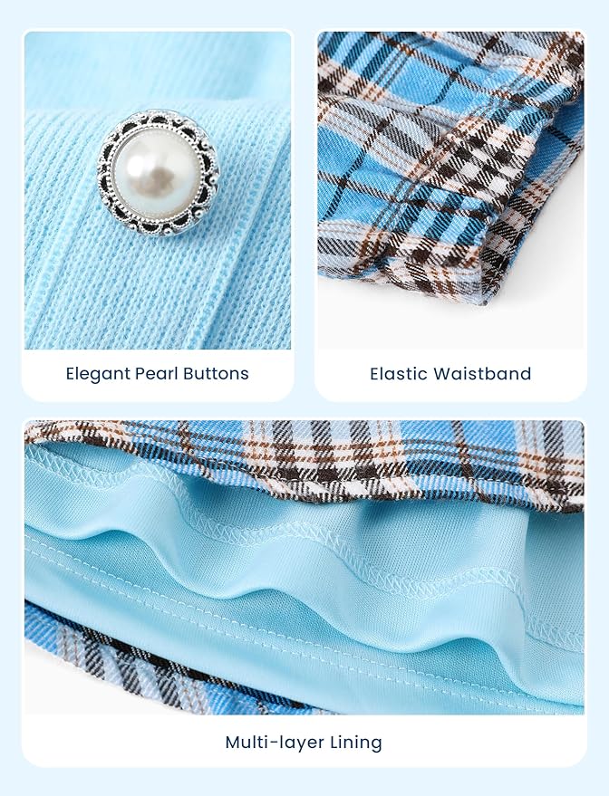 Disney Frozen Elsa Stitch Princess Moana Minnie Toddler Girl 2 Piece Outfit Kid Pearl Button Knit Top & Tweed Skirt Set 2-13Y