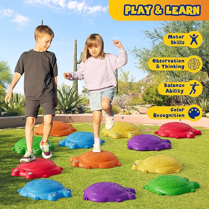 Stepping Stones for Kids, 12PCS Non-Slip Toddler Balance Steps Stones, Obstacle Courses Sensory Toys, Coordination Game Gift for Boys Girls Indoor Outdoor Play