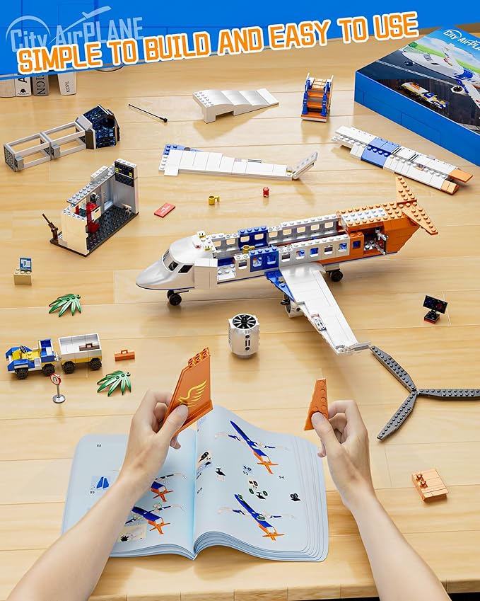 3 in 1 City Passenger Airplane Building Set 628 PCS, Osprey V-22 or Holicopter Building Kits, Terminal and Signs Airplane Playset Gifts for Kids, Aviation Lover,Home & Office Decoration