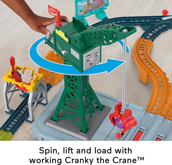 Thomas & Friends Motorized Train Set, Talking Cranky Delivery Set, Talking Crane & Battery Powered Toy Train with Songs & Sounds (Amazon Exclusive)