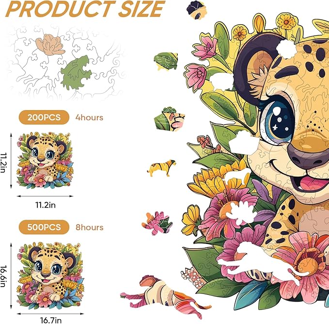 Wooden Jigsaw Puzzles-Litter Tiger,200pcs,Medium 16.8x16.8in,Wooden Puzzles for Adults,Unique Shape Animal Adult Puzzles,Irregular Wood Puzzles Best Gift for Adults and Kids Family Game