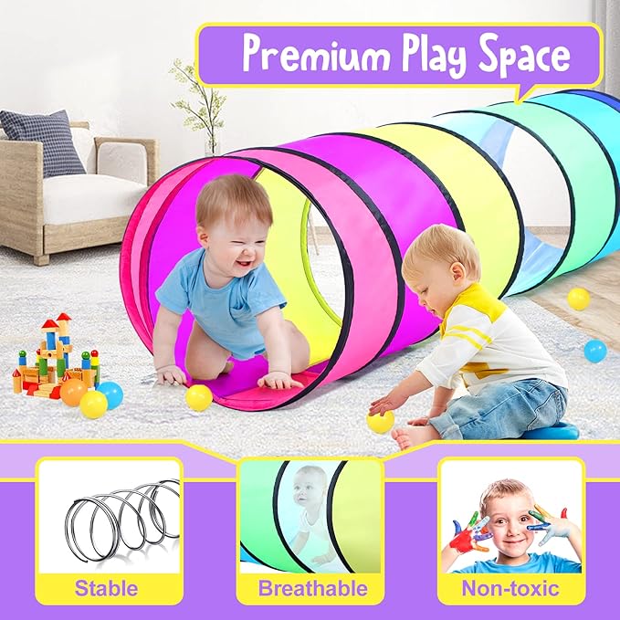 Colorful Baby Play Tunnel for Toddlers with Mesh Window, Cat Tunnel for Dogs Pets, Kids Crawling Tunnel Play Tent Pop Up Toddlers Tunnel Indoor Outdoor Toy Gift (Rainbow Baby Tunnel)