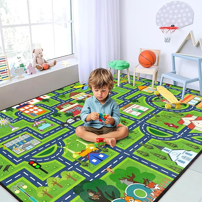 Kids Carpet City Play Mat - Cars Rugs for Boys Room Road Rug for Kids Car Track Rug for Bedroom Car Mat for Kids Toy Cars, 5x7 Feet