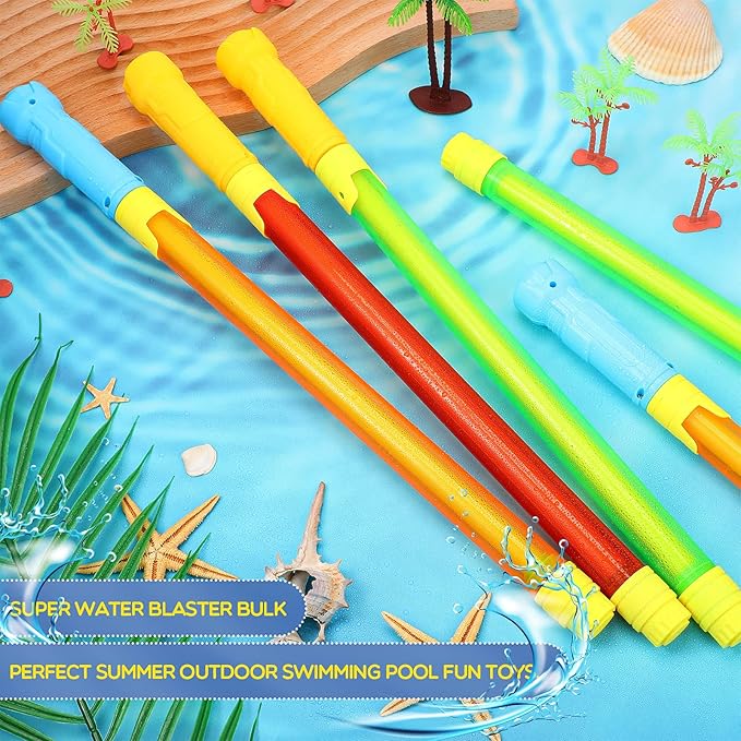 Jexine 72 Pcs Summer Crayon Water Gun 17 Inch Water Guns Bulk Pool Toys Colorful Plastic Water Shooters for Outdoor Swimming Pool Backyard Beach Sand Party Fighting Play Game (Yellow, Red, Green)