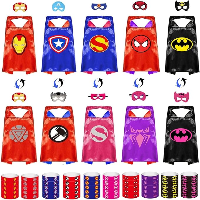 Dress Up Toys - Double Side Superhero Capes and Masks, Costumes Set for Kids - Ideal for Cosplay, Birthday Party, Christmas, Halloween - Fun Gift for 3-10 Year Old Boys and Girls