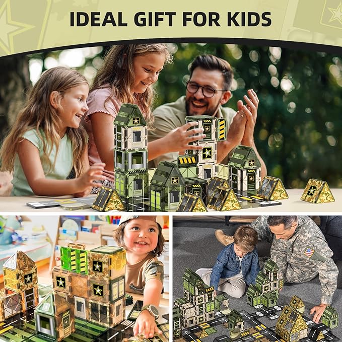 GobiDex Magnetic Tiles Army Toys, Military STEM Magnet Building Blocks for Toddler Boys Toys Games, Birthday Gifts for 3+ Years Old Boys Girls, Preschool Sensory Army Men Playset Classroom Must Haves