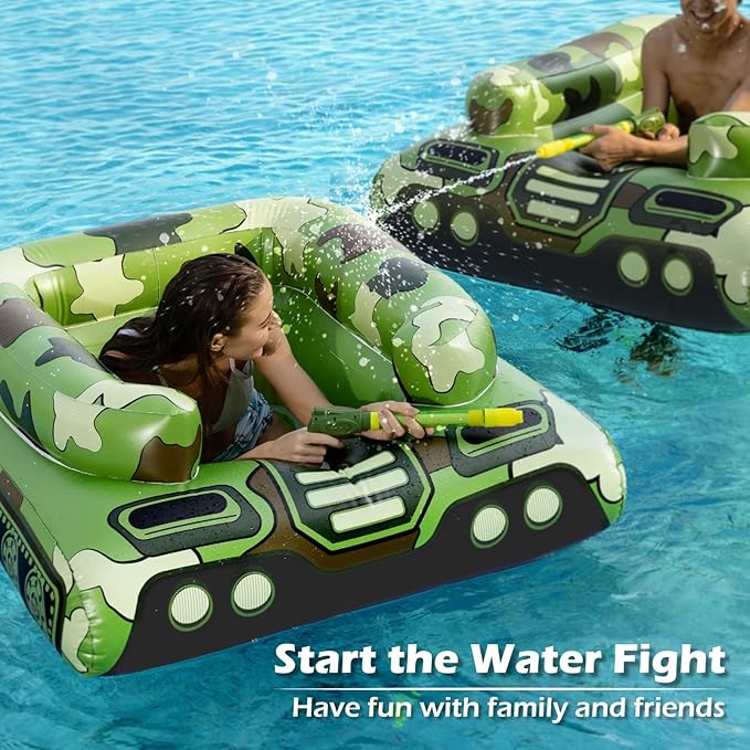 Inflatable Tank Pool Floats Adults - Jasonwell Kids Pool Floaties Swimming Pool Tank with Water Cannon Gun Swim Floaty Rafts Lake Beach Party Pool Toys for Boys Girls Kids Adults