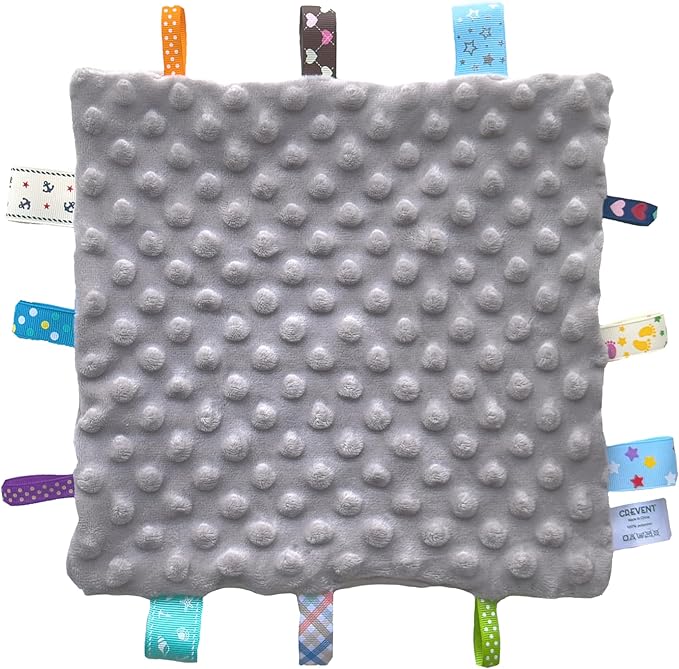 CREVENT Baby Welcome Gift Set Storage Basket with Two Blankets+ A Security Blanket + A Taggie + A Gift Bag with Ribbon (Grey)
