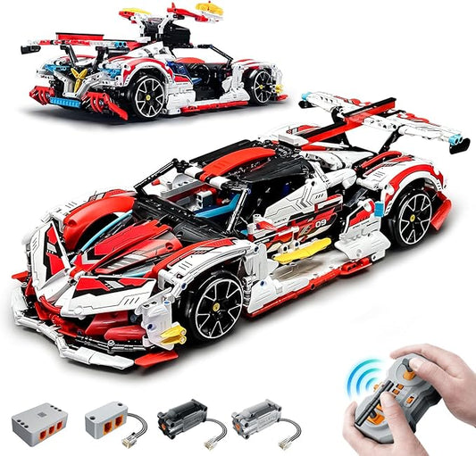 BAV 1:10 Race Car MOC Building Kit and Engineering Toy, Adult Collectible Sports Technology Model, Remote Control Scale for Adults Men Teens (2277 Pcs)