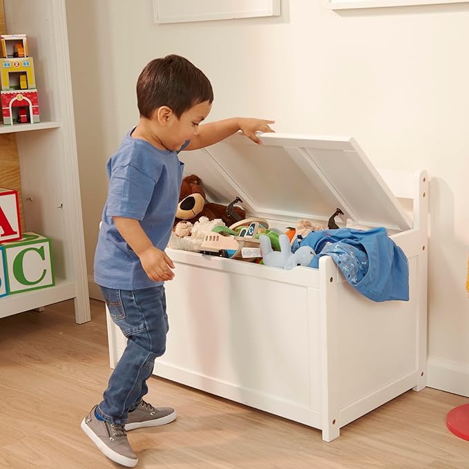 Melissa & Doug Wooden Toy Chest - White Furniture for Playroom - Kids Toy Box, Wooden Storage Organizer, Children's Furniture