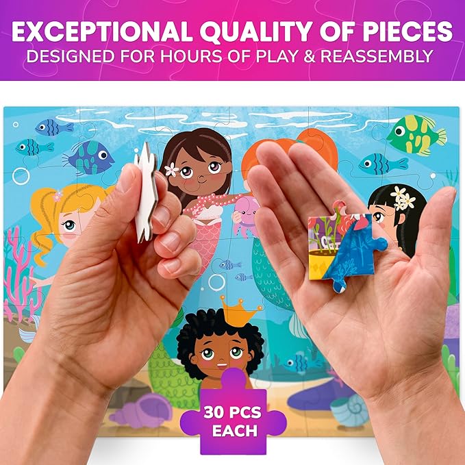 QUOKKA Puzzles for Toddlers 3-5 - 4 x 30 Pieces Puzzles for Kids Ages 2-4 - Meadow Girls Learning Jigsaw Puzzles for Kids 4-6 Years Old - Educational Toys for Boy and Girl