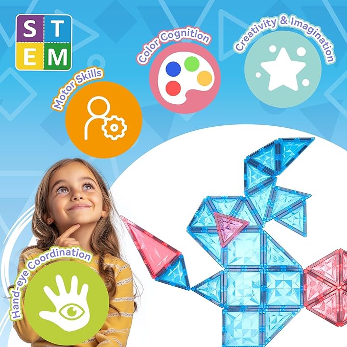 VigorFun 127-Piece Magnetic Tiles Building Set – STEM Construction Toys with Car & Animal Models, Stickers – Educational Sensory Kit for Kids Ages 3-8, Ideal Gift for Boys & Girls