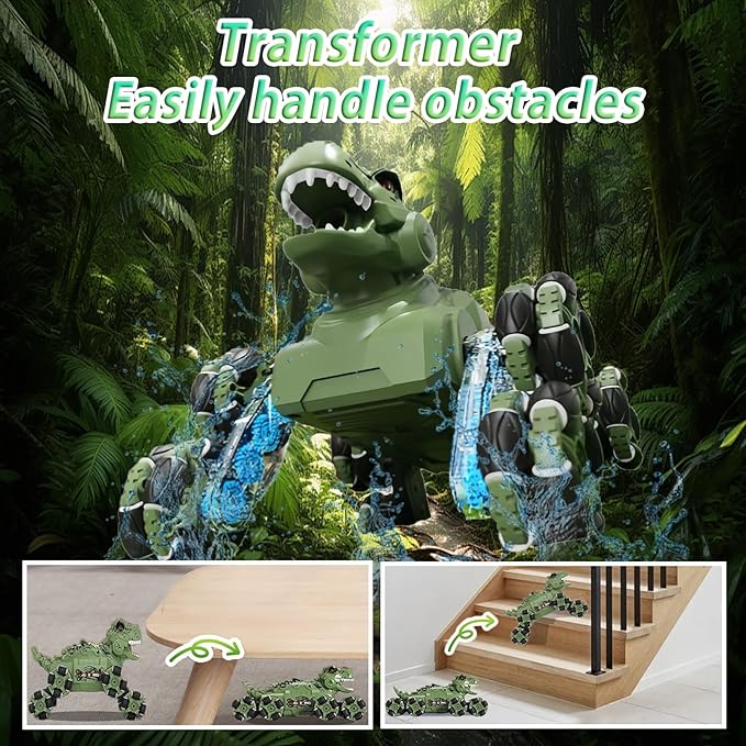 Dinosaur Remote Control Car, Monster Truck Toy, Transformer RC Car for Kids Ages 8-12, with Cool Lights, Roar, Spray, 360ยฐ Rotation, for Boys Girls.