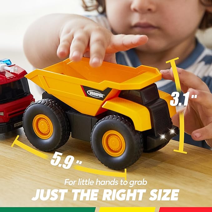 3-Pack Utility Trucks Toy Set – Friction Powered Garbage Truck, Fire and Construction Vehicle with Lights and Sounds – Educational Gift for Boys, Ideal for Kids Toddler
