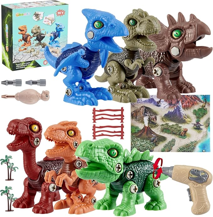 6 Pack Stem Dinosaur Toys, Kids Take Apart Construction Building Toys Learning Educational Dino Kit Play Set, Party Christmas Birthday Gifts for Toddler Boys Girls Age 3-8