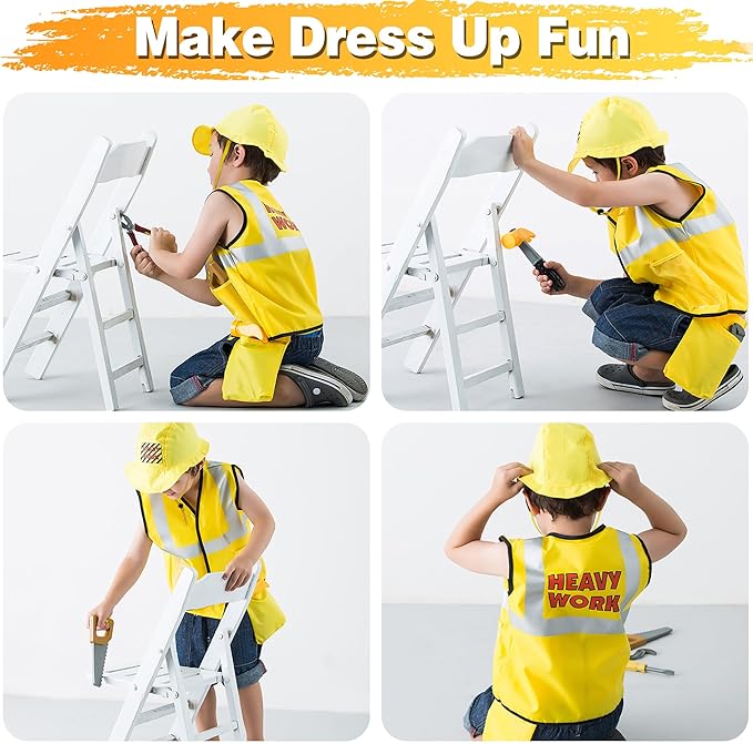 iPlay, iLearn Kids Construction Costumes, Toddler Worker Dress Up Clothes, Boys Pretend Builder Career Outfit, Halloween Role Play Toys, Tool Belt Vest Hat, Party Birthday Gift 3 4 5 6 Years Old Child