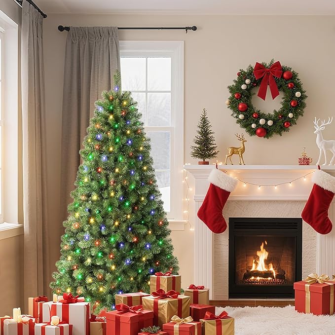 SHareconn 6ft Prelit Premium Artificial Classic Spruce Christmas Tree, 270 Warm White & Color LED Changing Lights, 866 Branch Tips, Perfect Choice for Xmas Decoration,6 FT