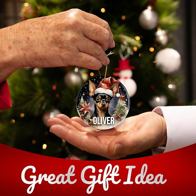 Miniature Pinscher Personalized Dog Ornament - Pet Ornament for Christmas Tree - 3" Round Ceramic - Printed in USA - Choose from 200 Breeds - Dog Mom & Dad - Xmas Decoration DOG0142