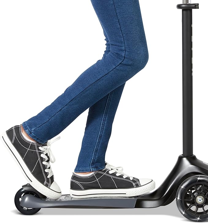 Kids Scooter, 3 Wheel Scooter, Flyer Glider Pro with Light Up Wheels, Black, Radio Flyer Ride On Toys for Kids 5-12 Years Old, for Outdoor Riding