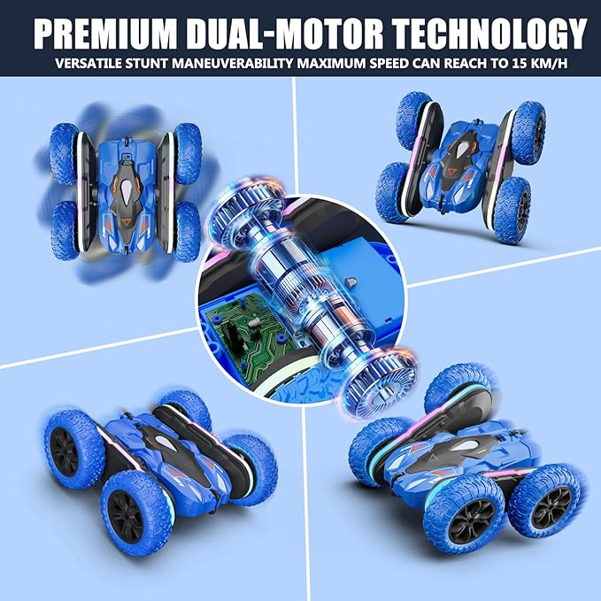 Remote Control Car RC Cars Stunt Upgraded Bilateral Strip Lights, 2.4GHz Outdoor Double-Sided Driving 360° Flips Rotating 4WD Rc Drift Truck Toy for Boys Girls Birthday Gift