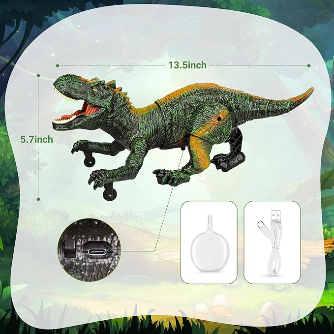 Remote Control Robot Dinosaur Toys for Kids 5-7,2.4G Electronic RC Walking Dinosaur Pet for Boys 4-7 with Spray & Light & Roar,Large Dino Toys for Kids 3-5 Year Old Christmas Birthday Gift (Green)