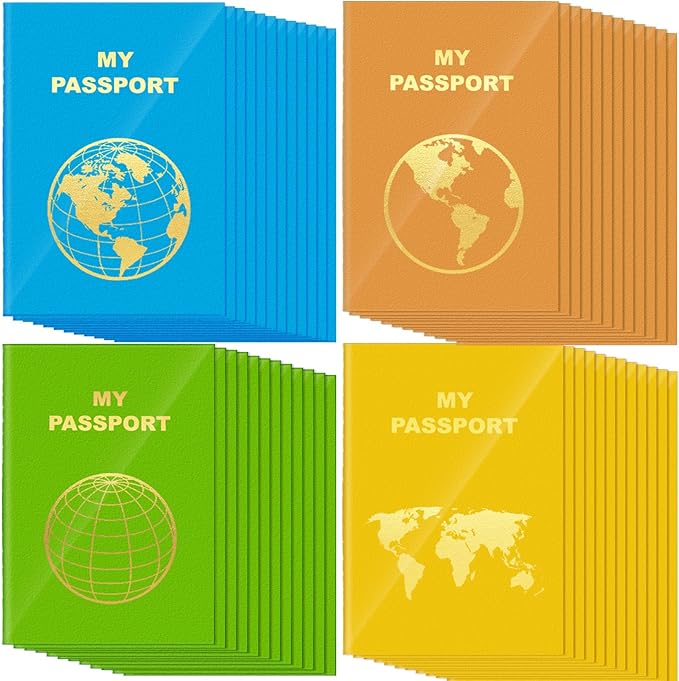 Lincia 48 Pcs Blank Passport Notebook Fake Passport Book Travel Journal Book Bulk Coloring Kids Travel Airplane Activity Classroom Decor School Projects(Bright Color)