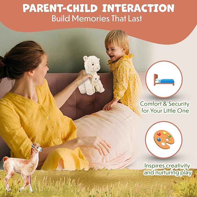 Mom and Baby Stuffed Animals for Boys & Girls, Safari Baby Shower Decorations, Nursery Decor, Zoo Animals for Toddlers, Quality Realistic Toys for Kids, Cute, Soft, Huggable, Squeezable (9.5" Llama)