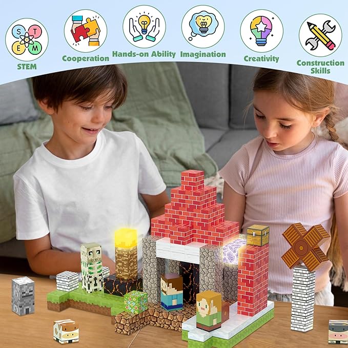 200PCS Magnetic Blocks Building Toys Set, Light Up Magnet Cubes, 3D Magnetic Building Blocks for Kids Boys Girls Ages 3+, STEM Sensory Christmas Birthday Present Construction Toys
