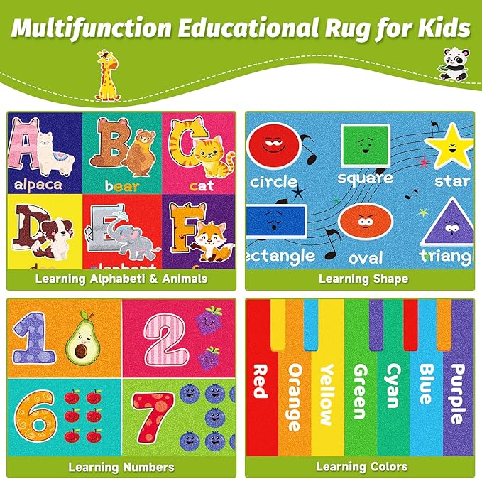 ABC Carpet, Kids Rugs for Playroom, Educational Play Mat for Kids, Preschool Rugs with ABC, Numbers, Animals Learning Rugs for Bedroom Playroom Classroom Baby Toddler Children (Blue, 78.7X59 INCH)
