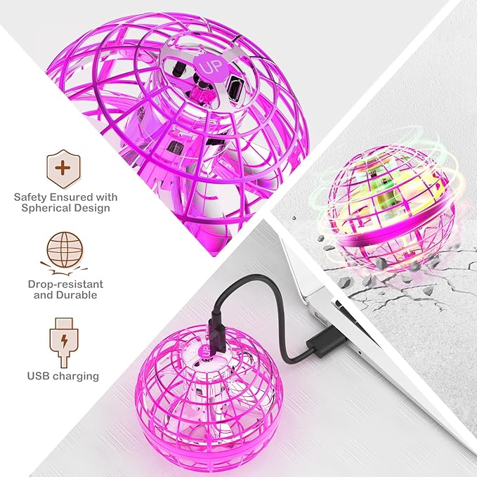Flying Orb Ball 2024 Galaxy Cosmic Globe UFO Boomerang Hover Ball Galatic Fidget Spinner Mini Drone Cool Toys Birthday Gift Ideas for 6 7 8 9 10+ Year Old Boys Girls Teens Indoor Outdoor(Pink)