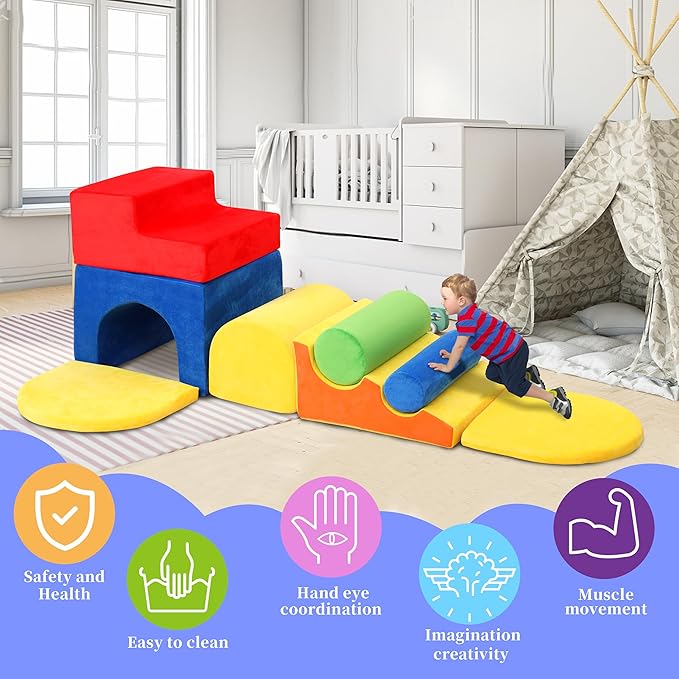 8-Piece Foam Climbing Blocks for Toddlers 1-3,PU Toddler Climbing Toys Indoor,Soft Play Climbing for Toddlers,Baby Toddler Kids Foam Climbing Blocks,Soft Play Set