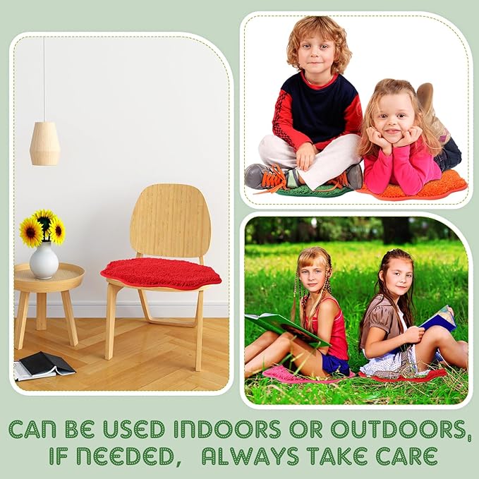 Nuogo 10 Pieces Kids Crazy Carpet Circle Seats Rainbow Floor Rug Mats Warm Colorful Soft Floor Cushions for Home School Classroom Story Time Group Activity Spot Marker Play Areas (Flower)