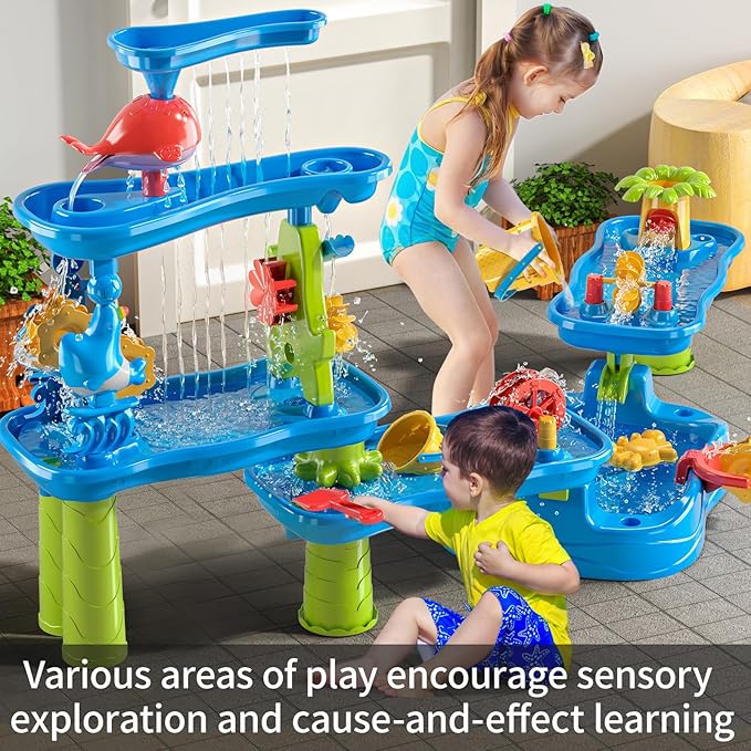 Water Table for Kids 3 4 5 6 7 Years Old - Water Playset for Toddlers 1-3 3-5, Water and Sand Play, Backyard Water Table, Summer Outdoor Beach Toys, Sensory Activity, Gifts for Boys Girls