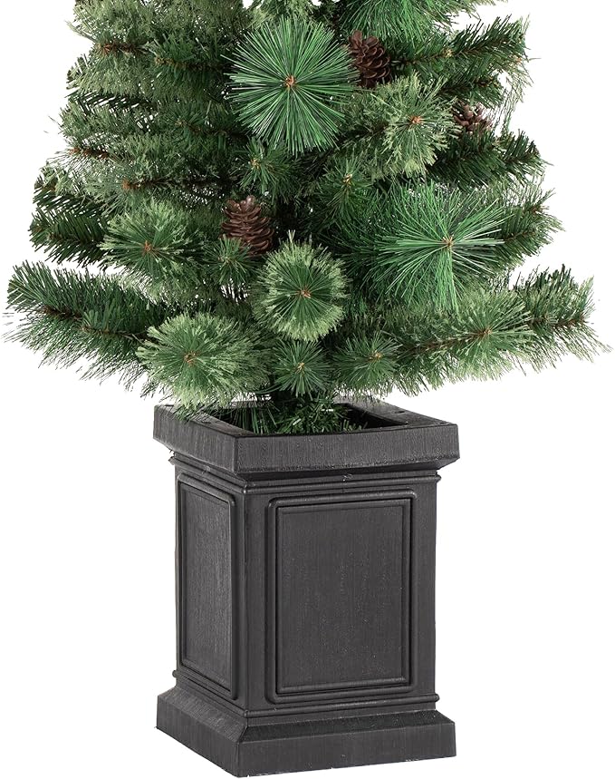 Glitzhome 6ft Prelit Artificial Christmas Tree, Green Cashmere Pine Christmas Porch Tree with pinecones,272 Pine&PVC Branch Tips,130 Warm White/Multi-Color Lights,9 Function w/Remote Control