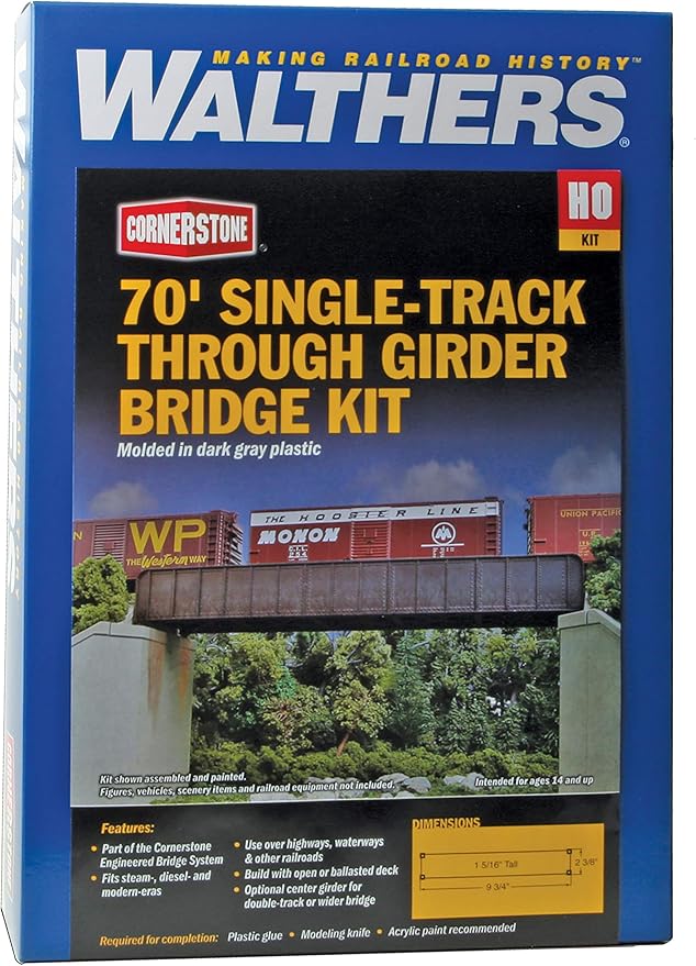 Walthers Trainline Cornerstone HO Scale Model 70' Single-Track Railroad Through Girder Bridge - Kit