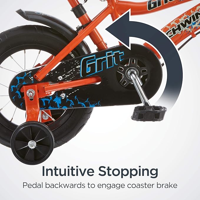 Schwinn Grit and Petunia Push Steer and Ride Kids Bike, For Boys & Girls Ages 2-4 Year Old, Rider Height 28-38 Inch,12-Inch Wheels, Training Wheels, Detachable Push Handle with Water Bottle & Holder