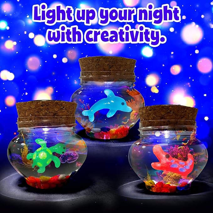 AGENTLAN Magic Water Elf Toy Kit,Aqua Fairy Squishy Making kit with 10 Water gels&8 molds,Magic Jelly elf,Glow in The Dark Water Pets Craft Kits,Sensory Toy Gift Ages 3 4 5 6 7 8 9